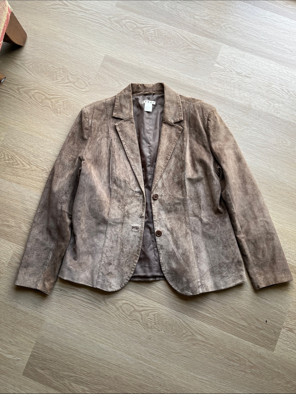 Vintage Brown 100% Leather Suede Blazer Jacket
